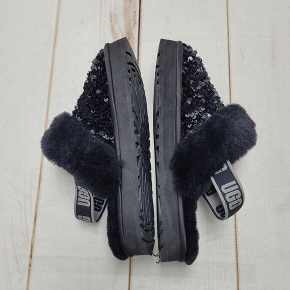 Ugg Funkette black sequin logo slippers clogs lined chunky - Picture 5 of 9